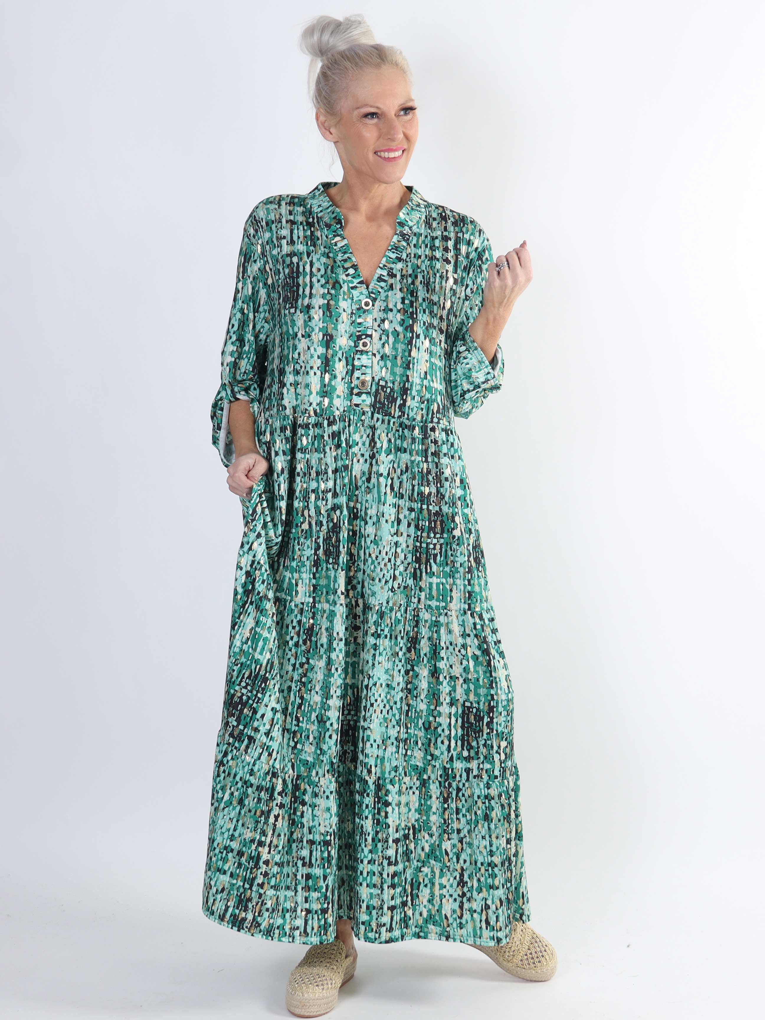 Milano Pattern - Lang mønstret plus size kjole med lag på lag look